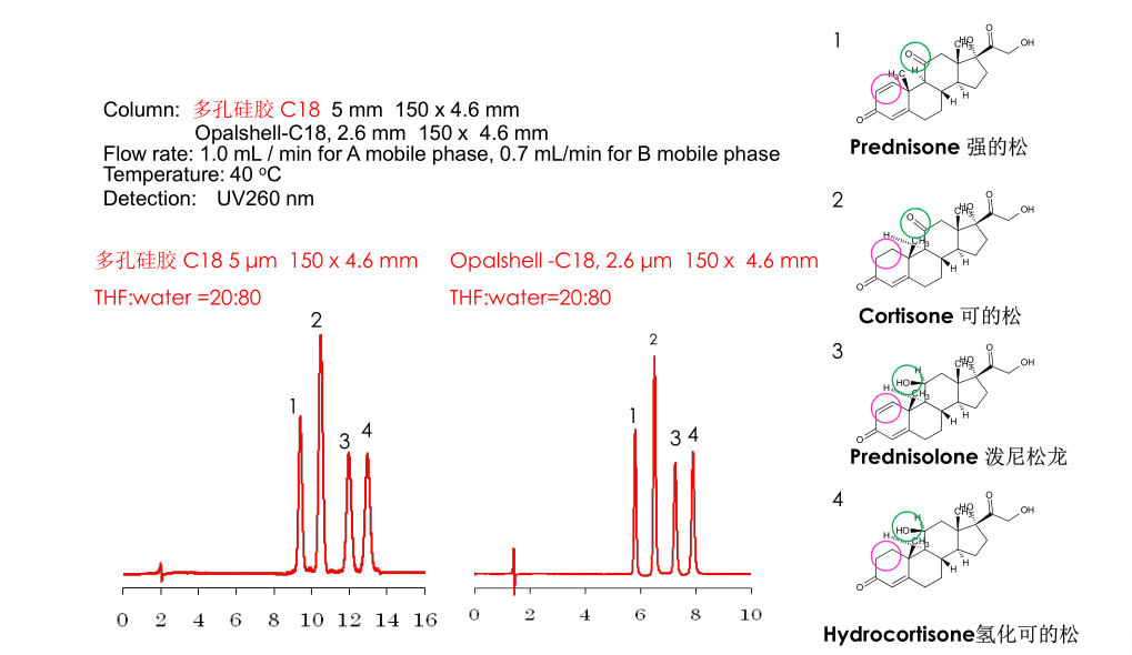 Opalshell-C18氢化可的松及其类似物的分析